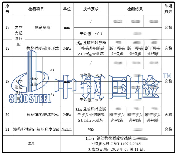 套筒灌浆连接检测项目结果