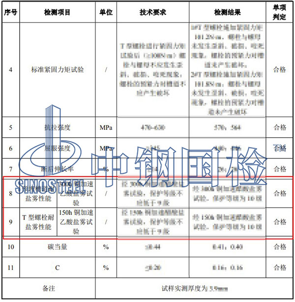 乙酸盐雾试验检测项目结果
